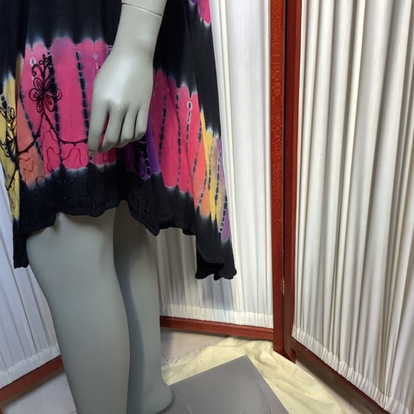 Embroidered Multi Color Sleeveless Dress Asymmetrical Hem Size M - Picture 5 of 12